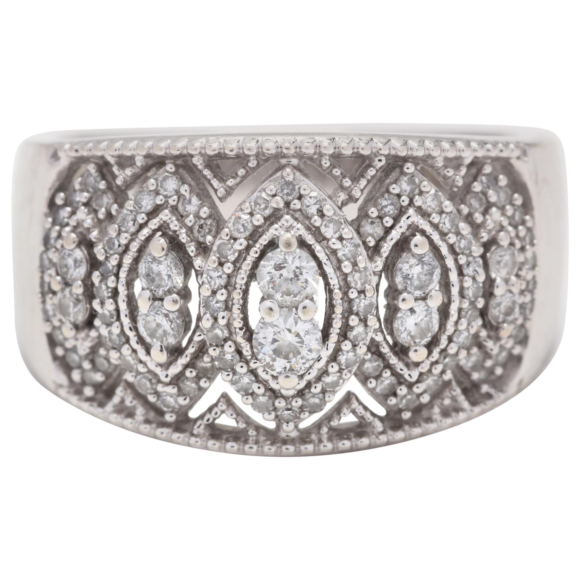 10 Karat White Gold Diamond Wide Marquise Band Ring For Sale at 1stDibs