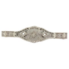 Vintage 10 Karat White Gold Filigree and Diamond Bracelet #14686