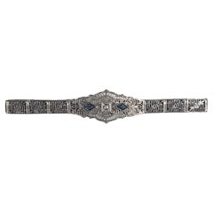 Bracelet filigrane en or blanc 10 carats avec diamants bleus n° 14747