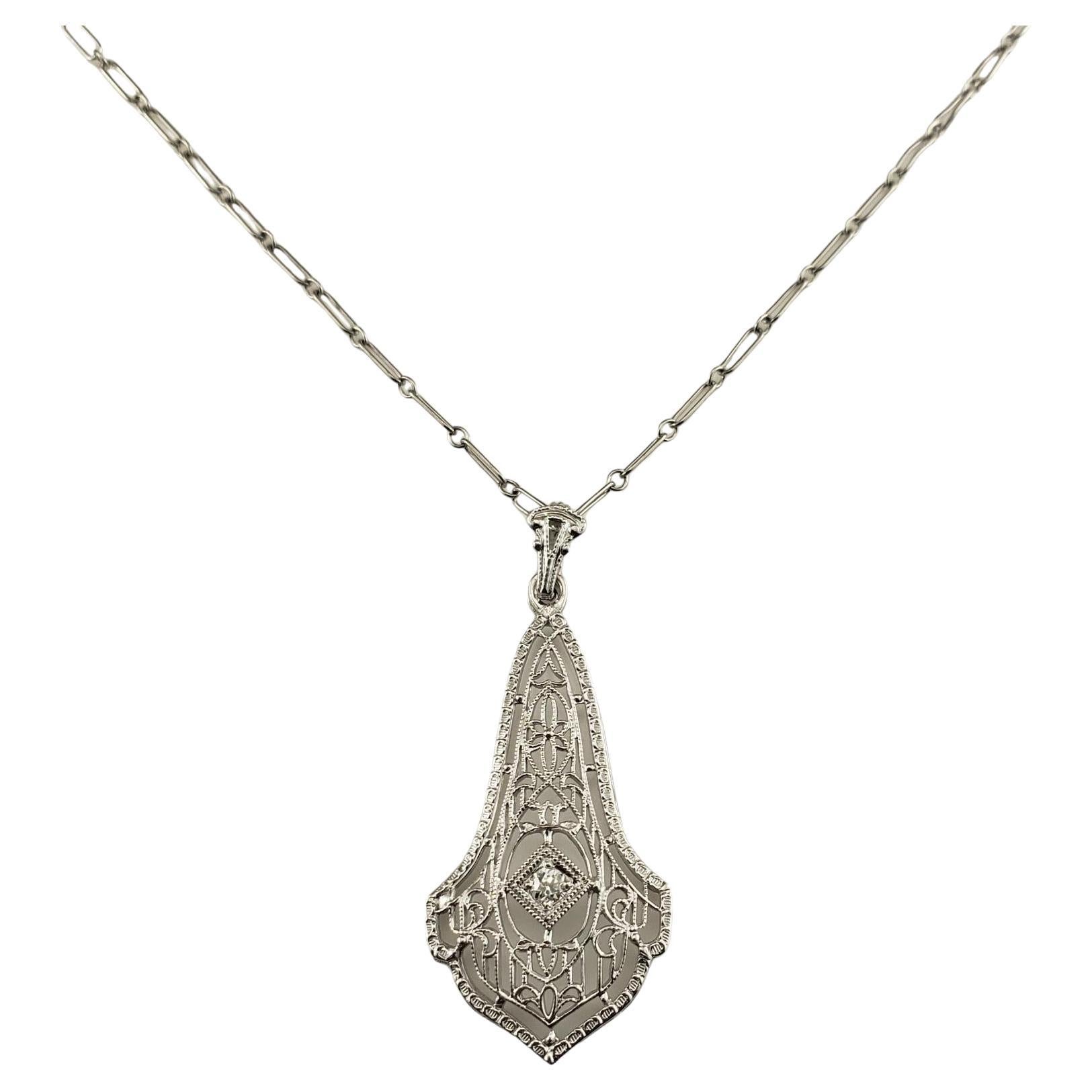 10 Karat White Gold Filigree Diamond Pendant Necklace #16345 For Sale