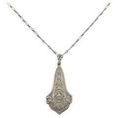 Vintage 10 Karat White Gold Filigree Diamond Pendant Necklace #16345