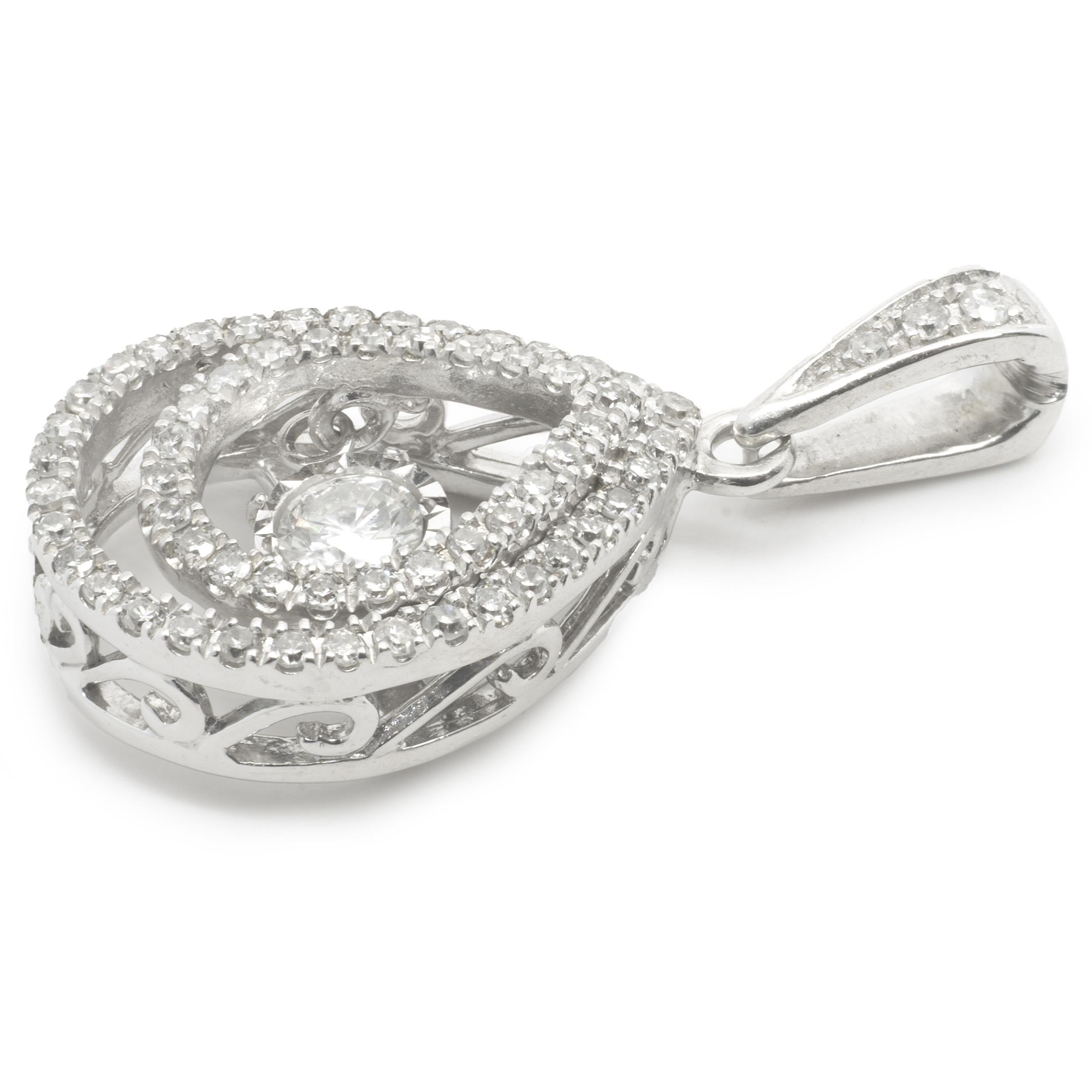 Taille ronde Pendentif flottant en or blanc 10 carats avec diamants en vente