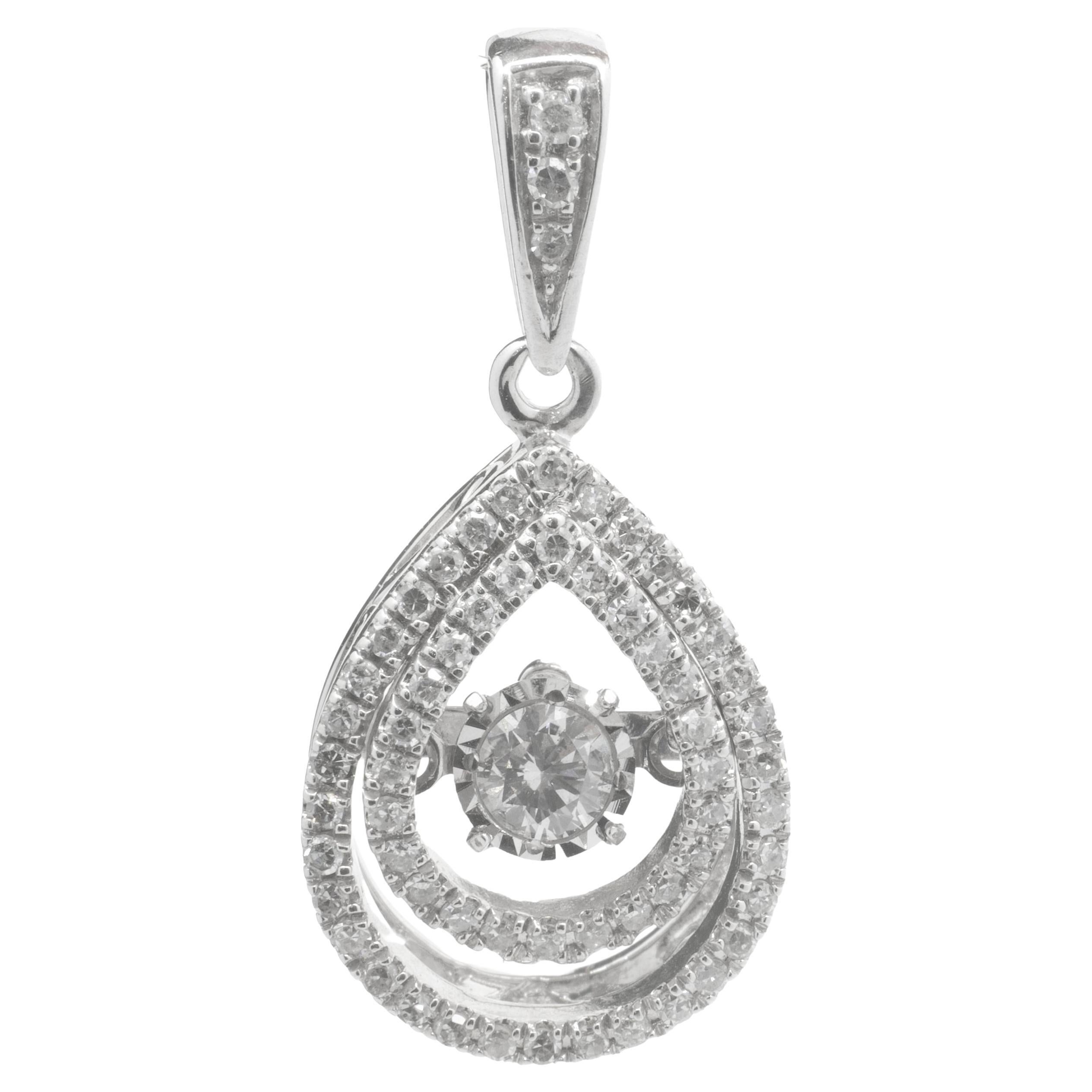 10 Karat White Gold Floating Diamond Pendant For Sale