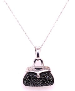 10 Karat White Gold Freeform Necklace and Fancy Pendant with Diamond