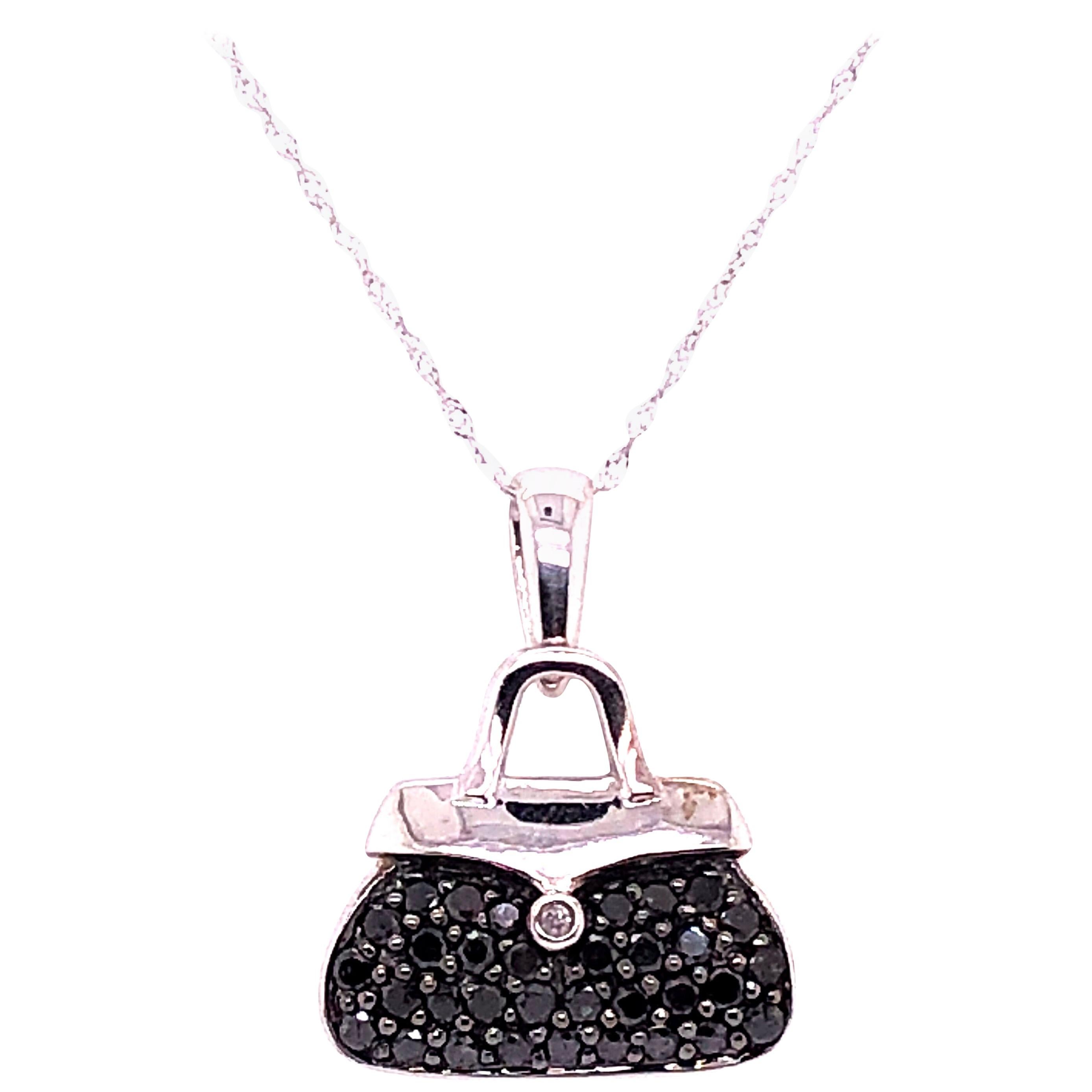 10 Karat White Gold Freeform Necklace and Fancy Pendant with Diamond