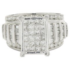 10 Karat White Gold Invisible Set Diamond Cluster Engagement Ring