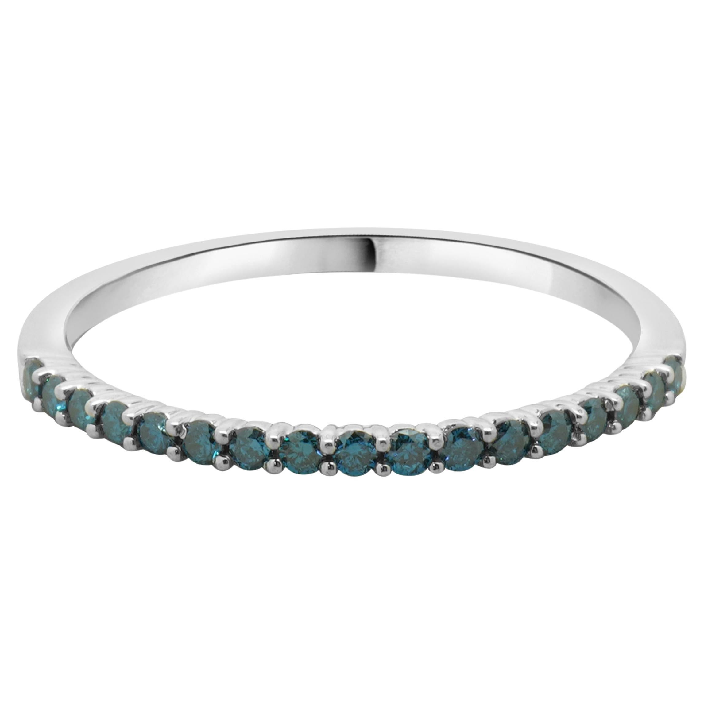 10 Karat White Gold Irradiated Blue Diamond Band