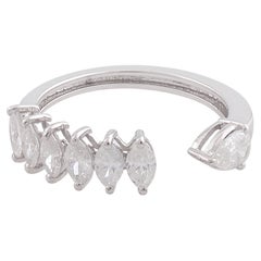 0.91 Carat SI/H Marquise Cut Diamond Open Band Cuff 10 Karat White Gold Ring
