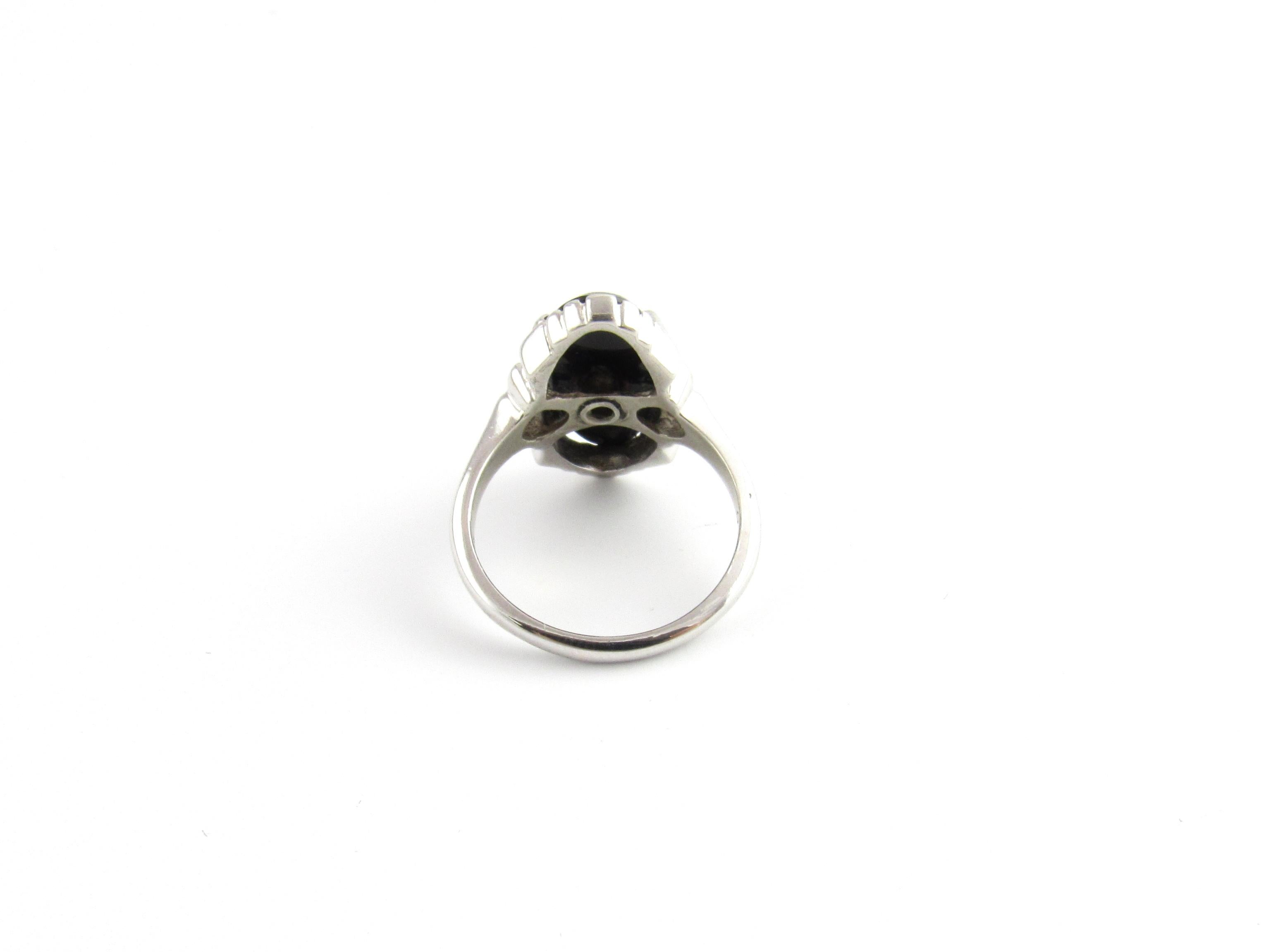 Women's 10 Karat White Gold Onyx and Diamond Ring For Sale