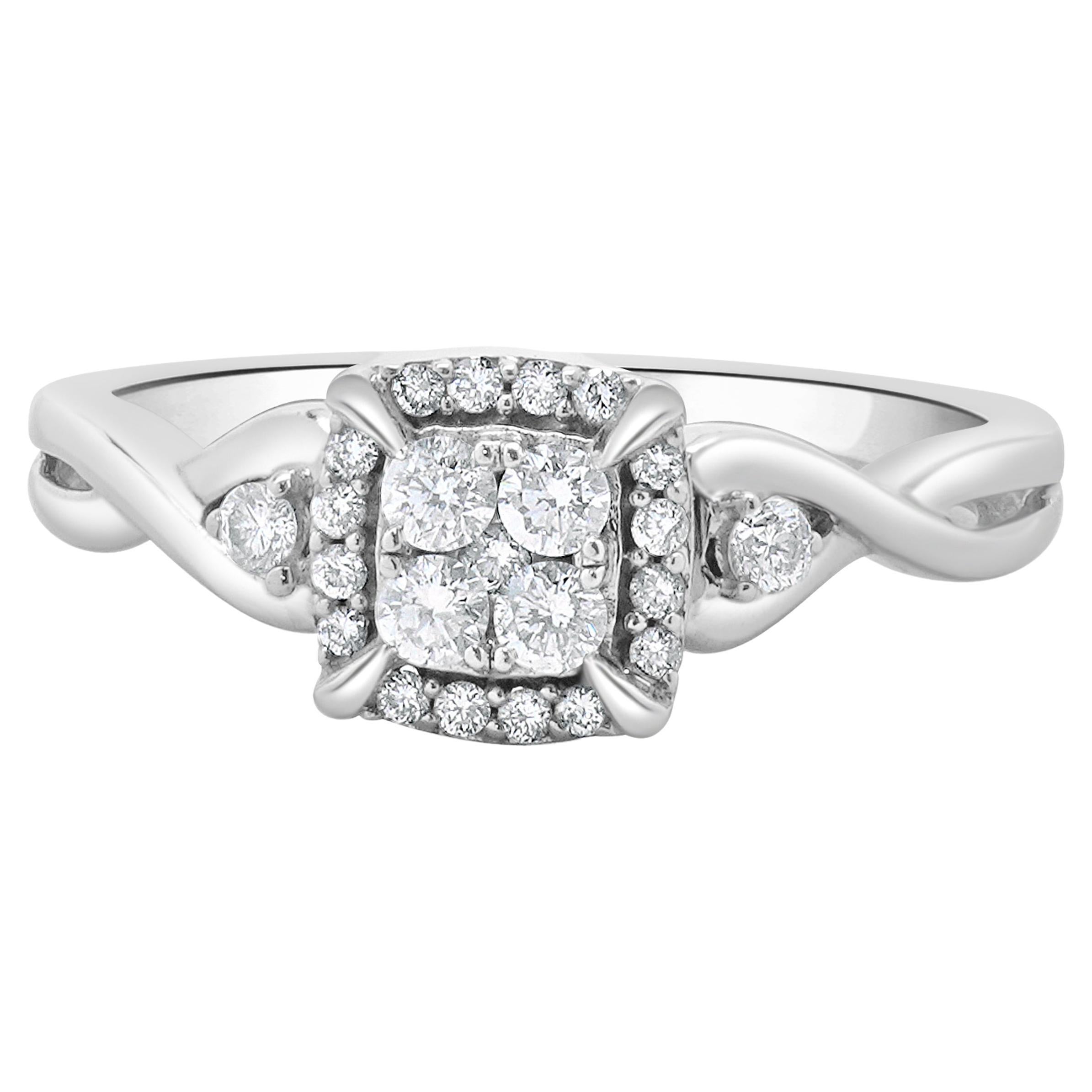 10 Karat White Gold Pave Diamond Engagement Ring For Sale