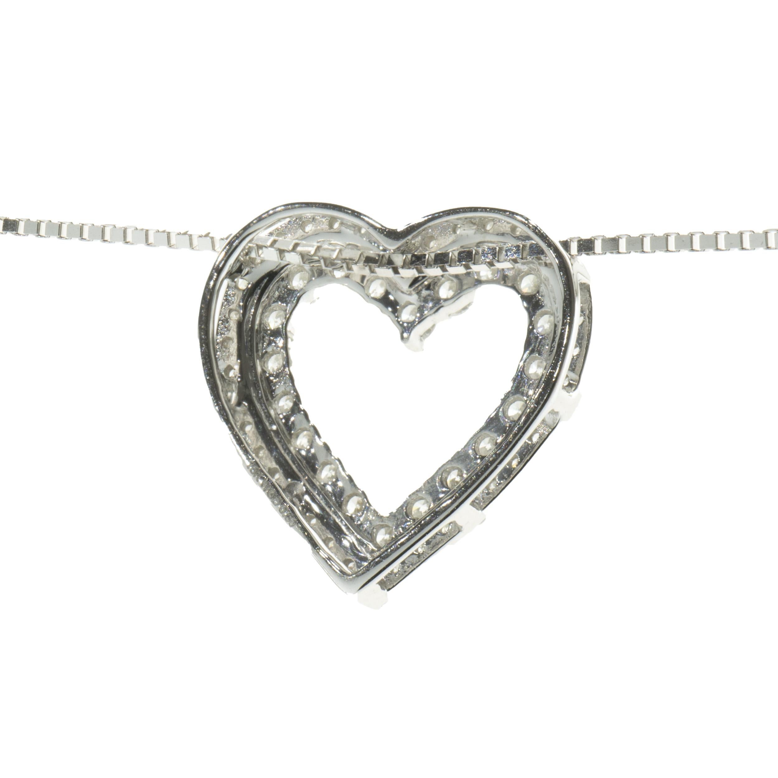 10 Karat White Gold Pave Diamond Open Heart Necklace In Excellent Condition For Sale In Scottsdale, AZ