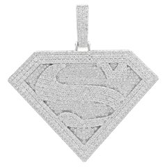 10 Karat White Gold Pave Diamond Superman Pendant
