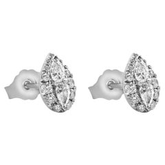 10 Karat White Gold Pear Shape Diamond Cluster Earrings