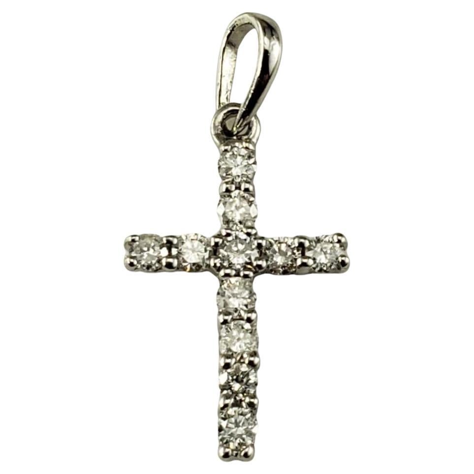 10 Karat White Gold Petite Diamond Cross Pendant #18065 For Sale