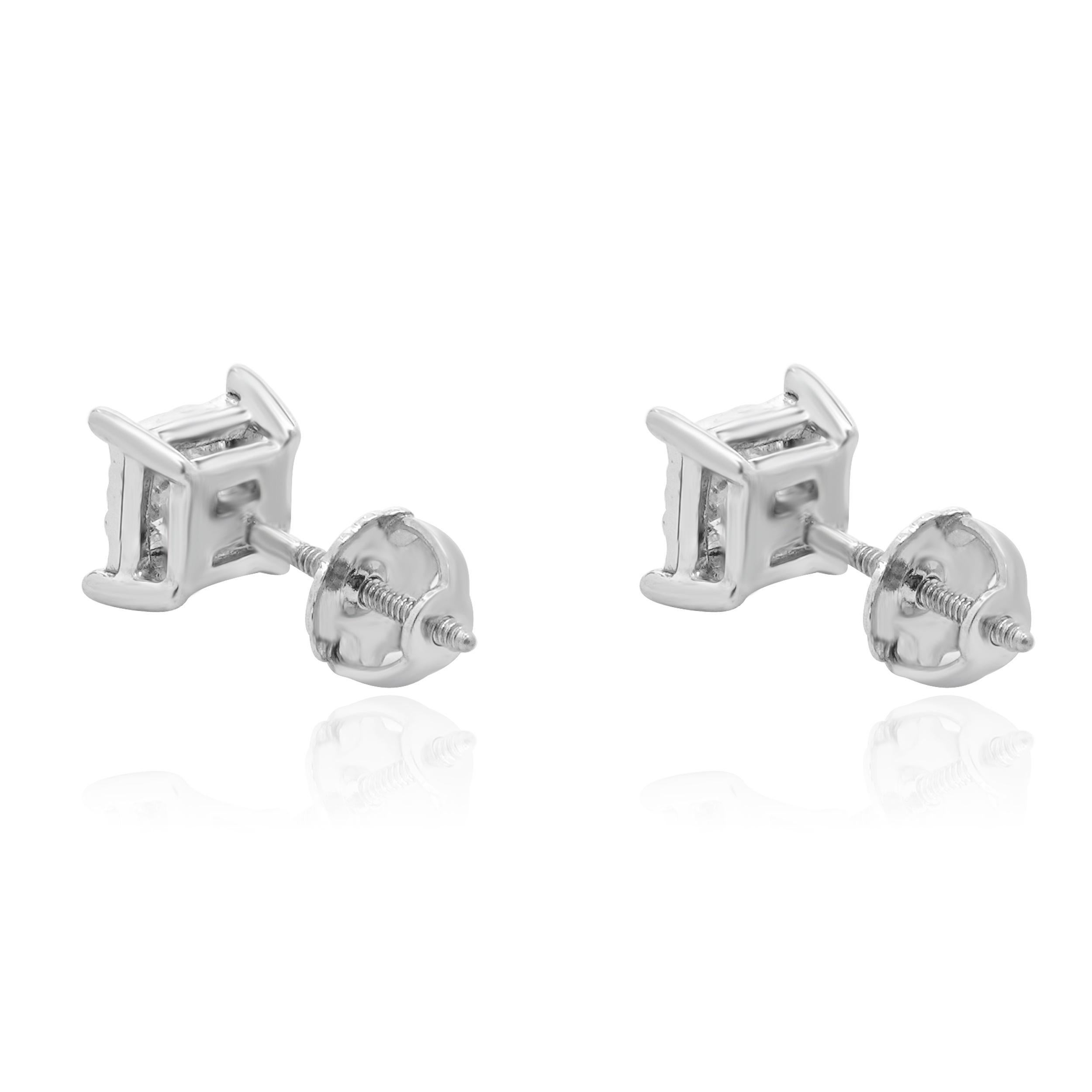 10 Karat White Gold Princess Cut Diamond Stud Earrings In Excellent Condition In Scottsdale, AZ