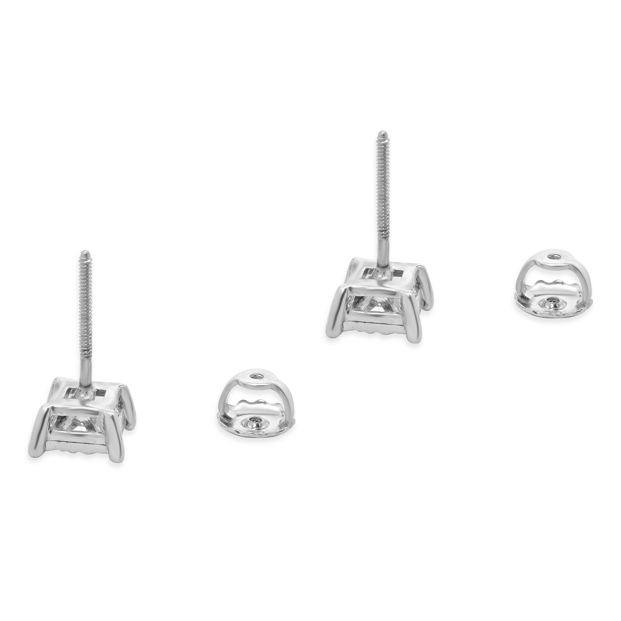 Women's 10 Karat White Gold Princess Cut Diamond Stud Earrings