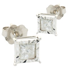 10 Karat White Gold Princess Cut Diamond Stud Earrings