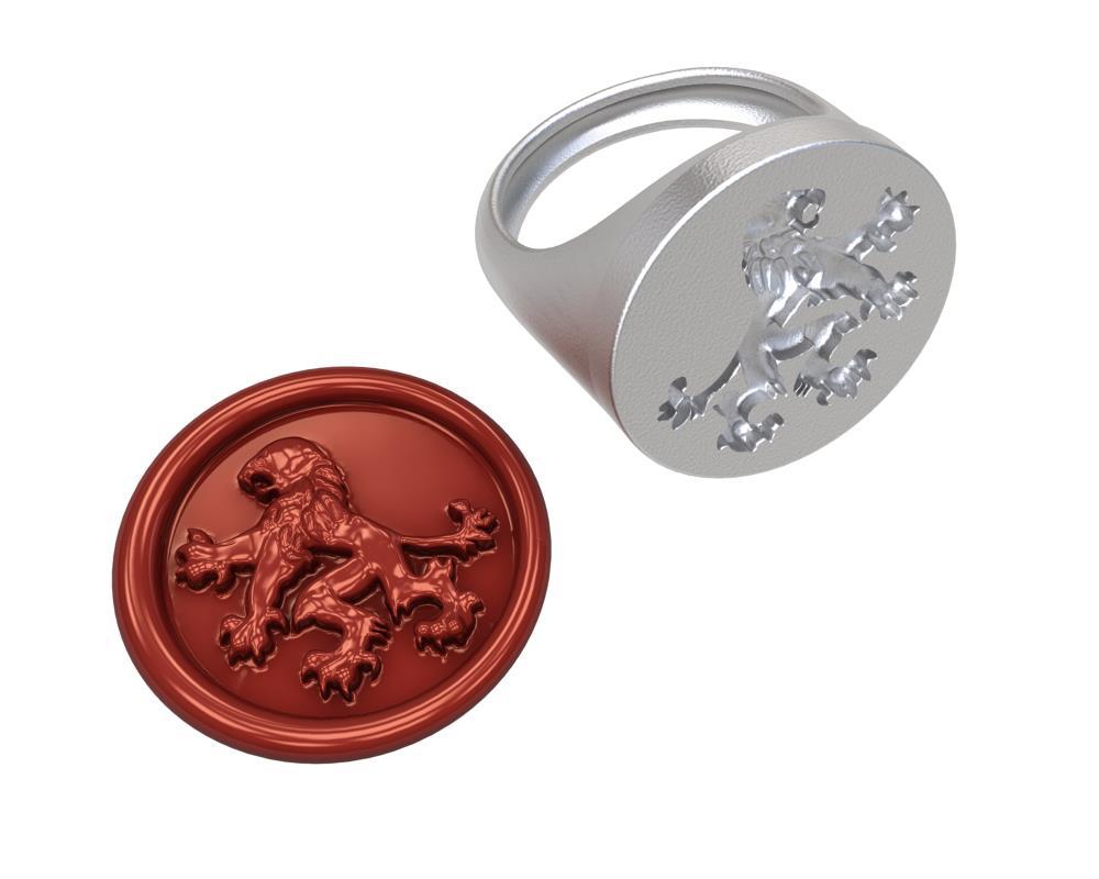 For Sale:  10 Karat White Gold Rampant Lion Signet Wax Seal Ring 6