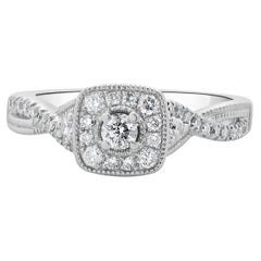 10 Karat White Gold Round Brilliant Cut Diamond Engagement Ring