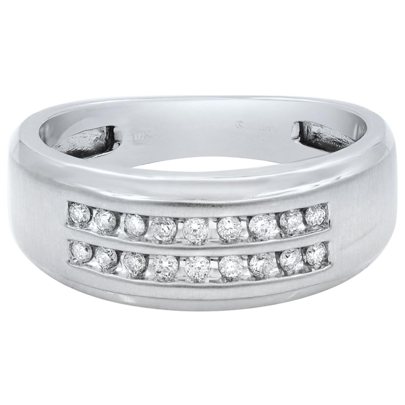 10 Karat White Gold Round Cut Diamond Wedding Band Ring for Men 0.36 Carat