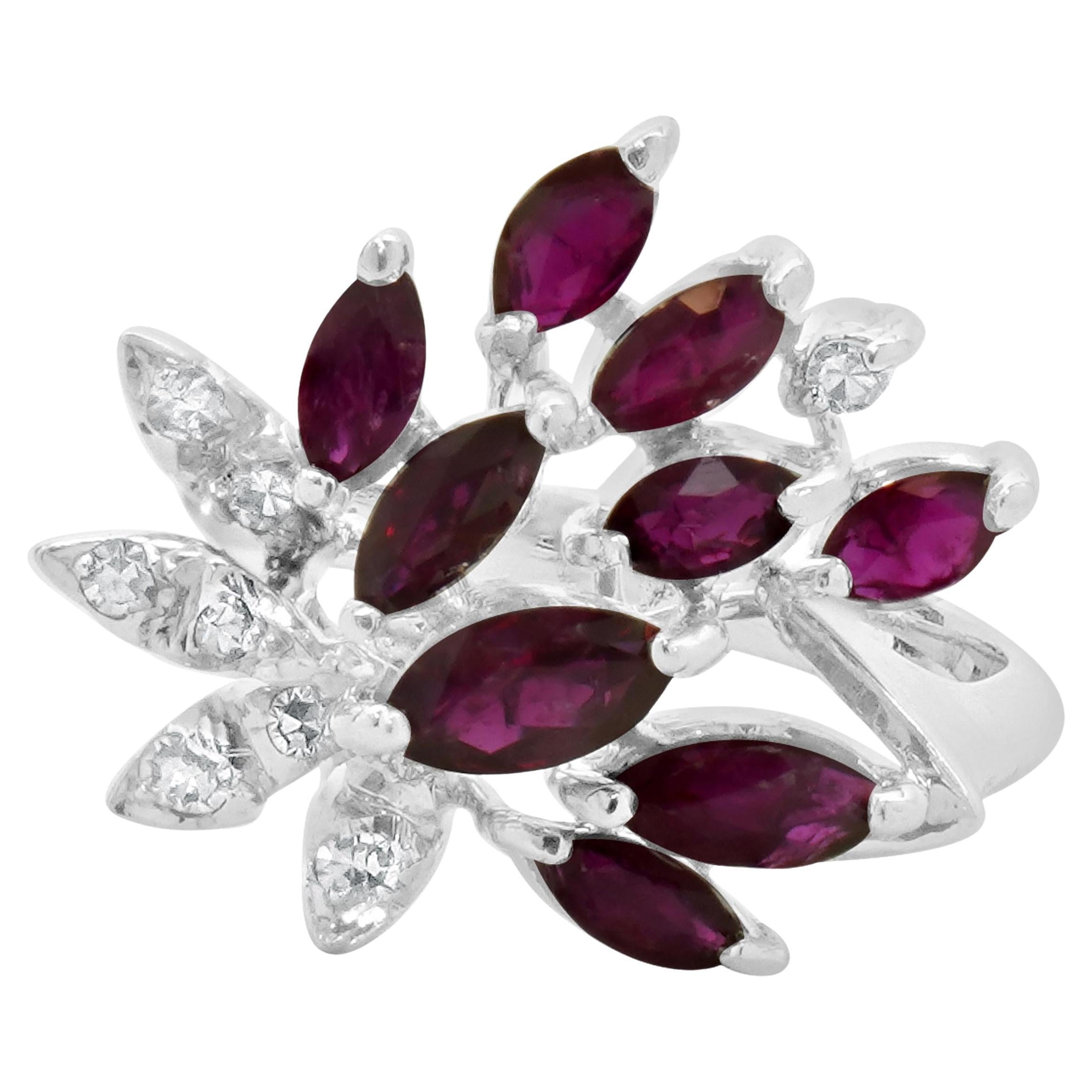 10 Karat White Gold Ruby & Diamond Cocktail Ring