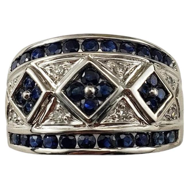 10 Karat White Gold Sapphire and Diamond Band Ring Size 7 #17147 For Sale