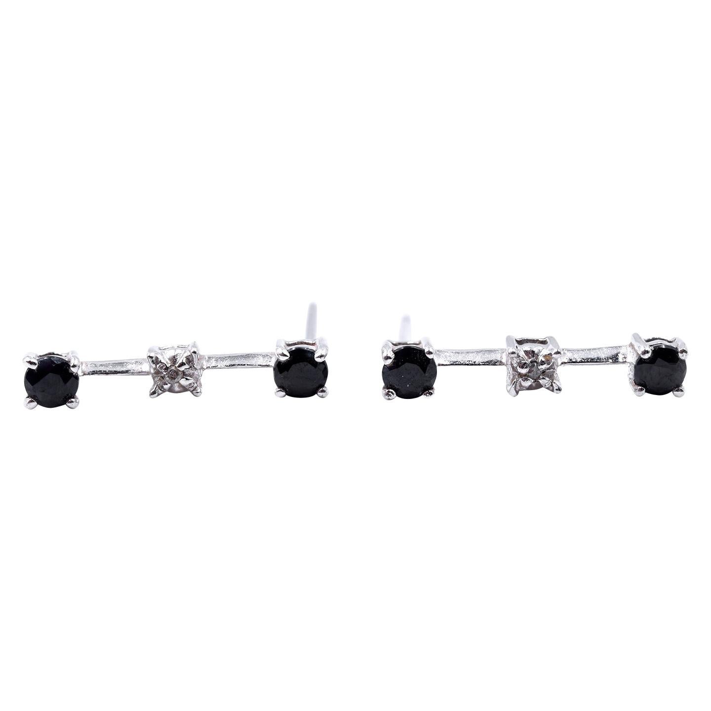 10 Karat White Gold Sapphire and Diamond Drop Earrings For Sale