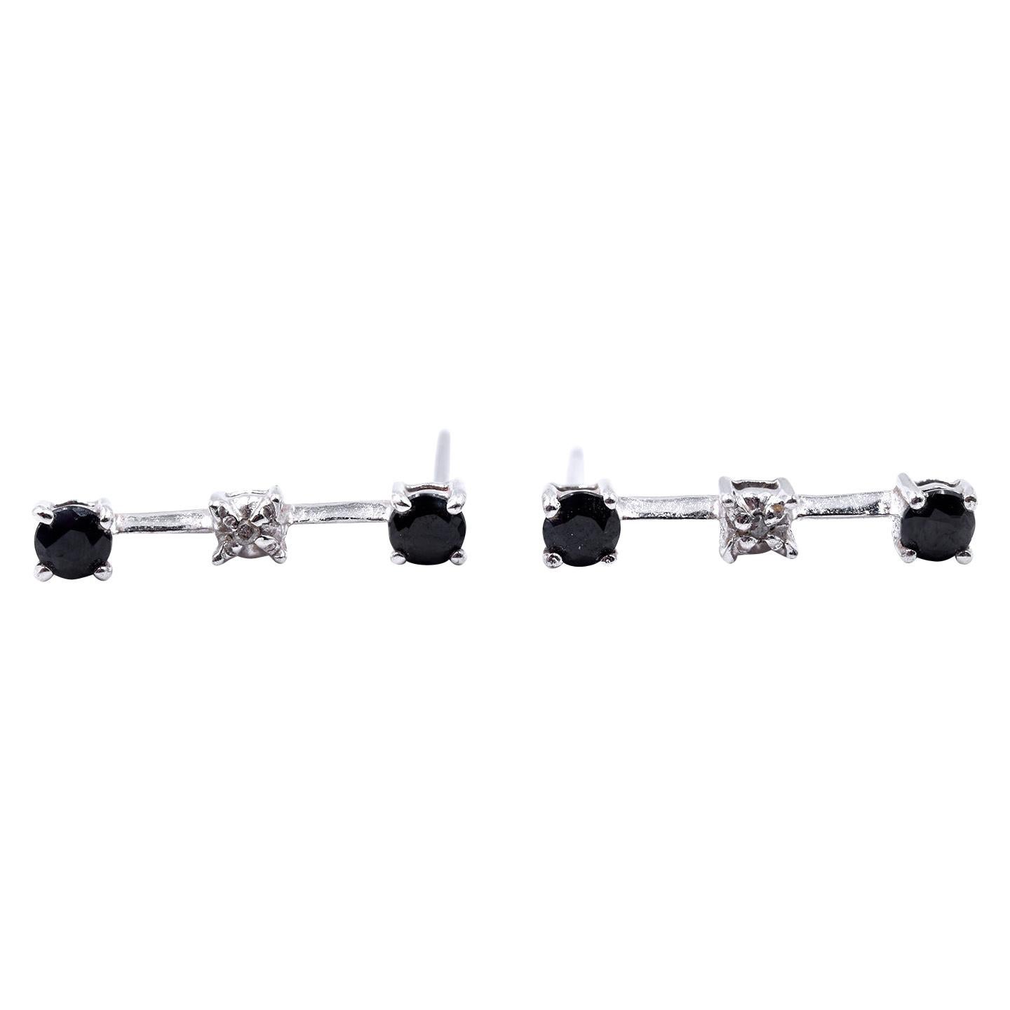 10 Karat White Gold Sapphire and Diamond Drop Earrings