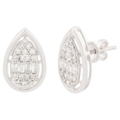 10 Karat White Gold SI/H Real Diamond Cluster Pear Shaped Stud Earrings