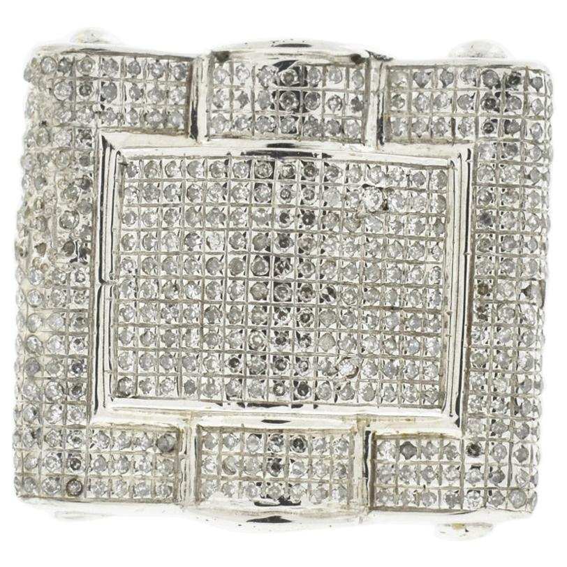 10 Karat White Gold Square Pave Diamond Men's Ring