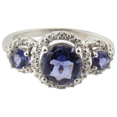 10 Karat White Gold Synthetic Sapphire and Diamond Ring