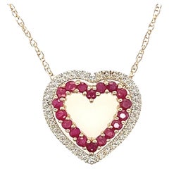 10 Karat White Gold/Yellow Gold Ruby and Diamond Double Heart Pendant Necklace