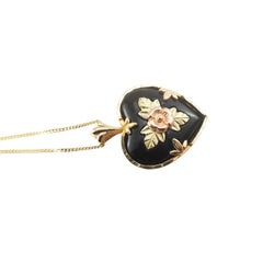 10 Karat Yellow and Rose Gold Reversible Onyx Heart Pendant Necklace