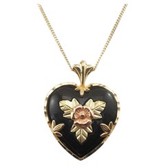 10 Karat Yellow and Rose Gold Reversible Onyx Heart Pendant Necklace
