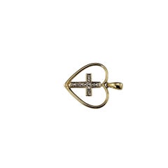 10 Karat Yellow and White Gold Diamond Cross Inside Heart Pendant #19555