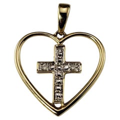 10 Karat Yellow and White Gold Diamond Cross Inside Heart Pendant #19555