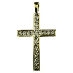 10 Karat Yellow and White Gold Diamond Cross Pendant #19553