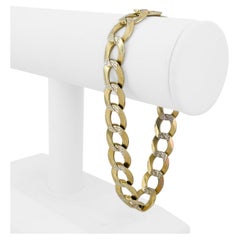 10 Karat Yellow and White Gold Diamond Cut Curb Link Bracelet