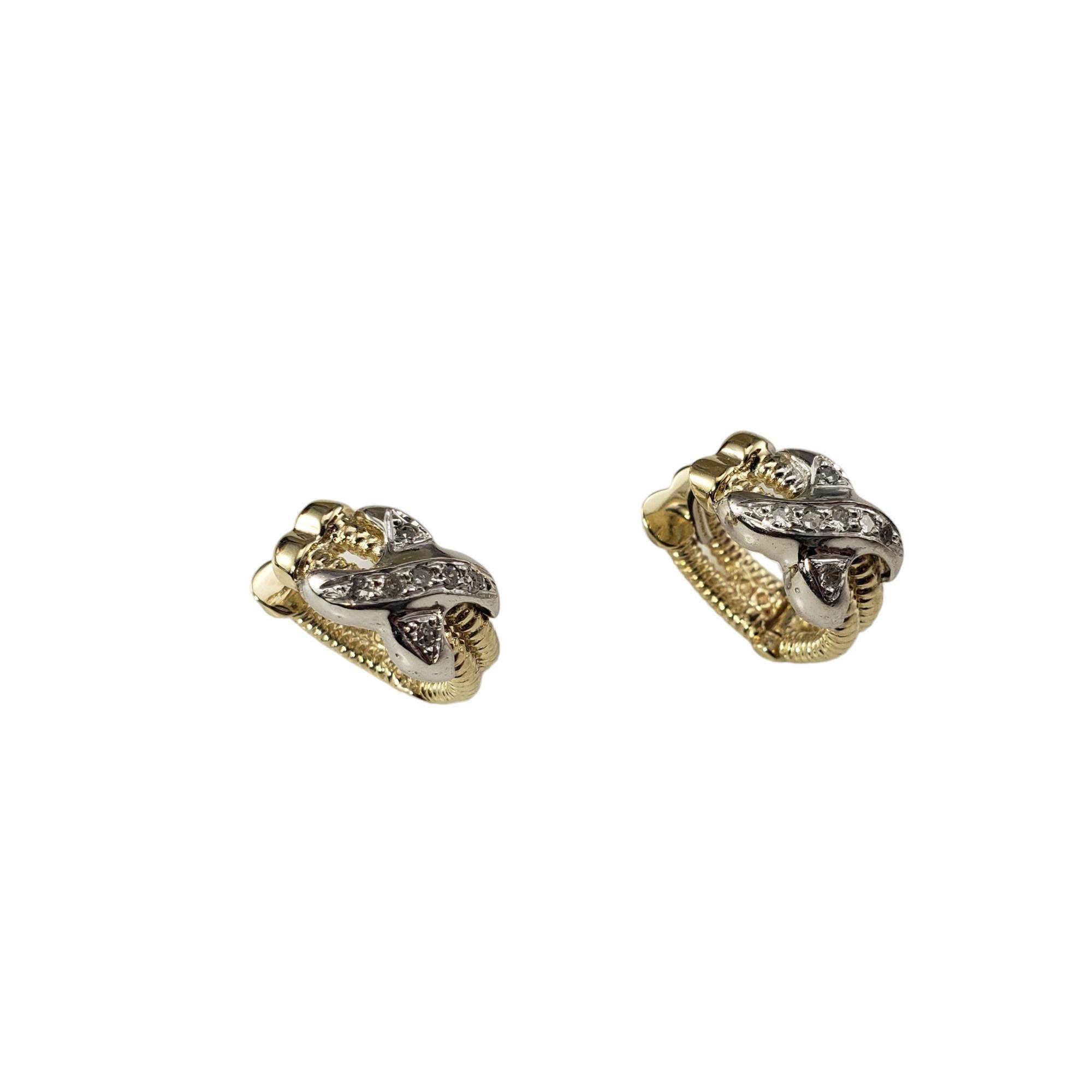Single Cut 10 Karat Yellow and White Gold Diamond Hoop X Earrings #17039 For Sale