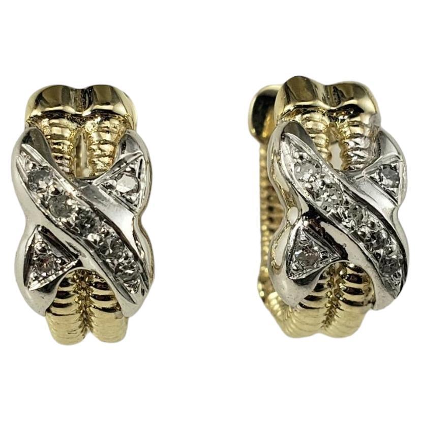 10 Karat Yellow and White Gold Diamond Hoop X Earrings #17039 For Sale