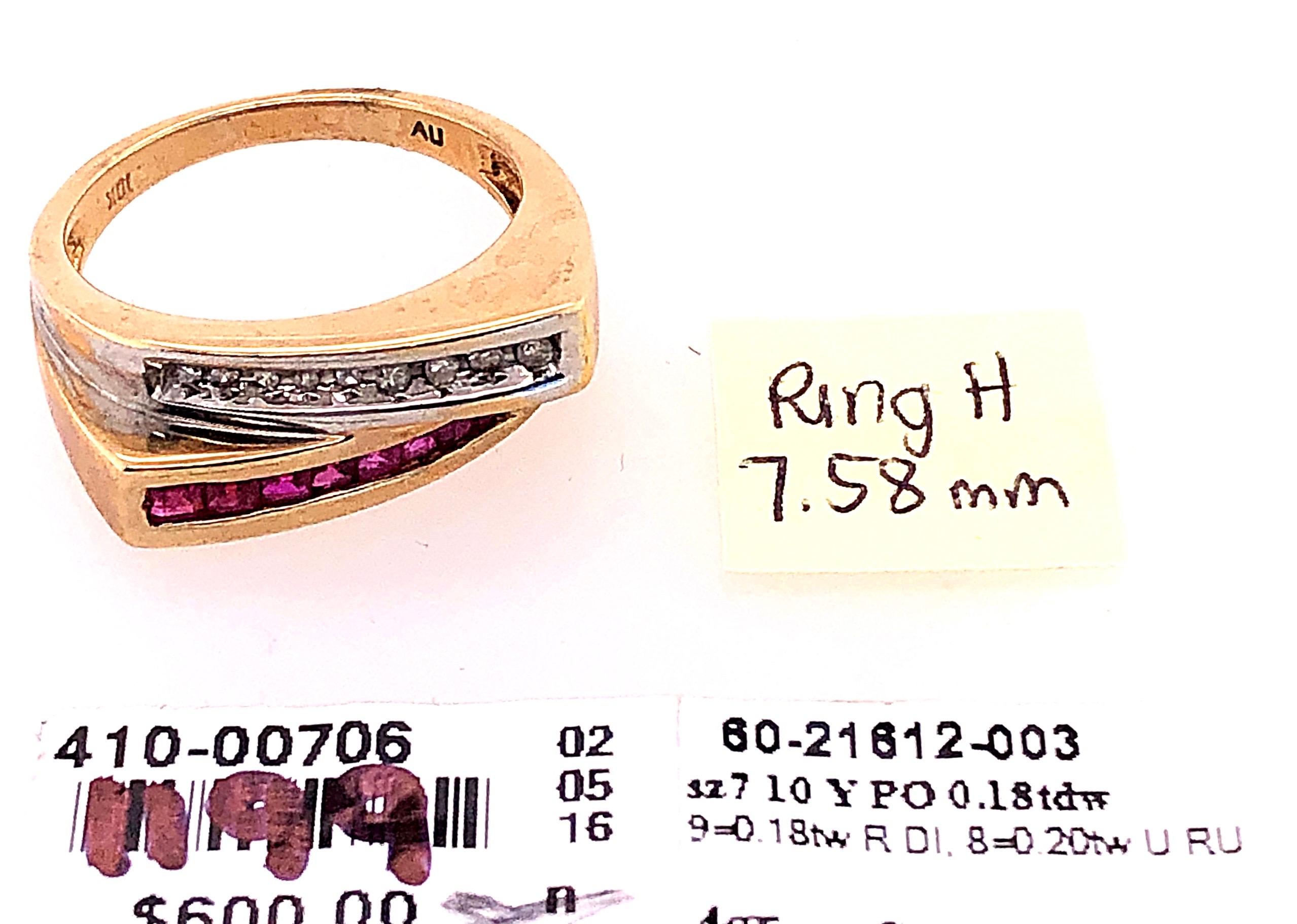 Anillo de dos hileras de rubíes y diamantes en oro amarillo y blanco de 10 quilates 5