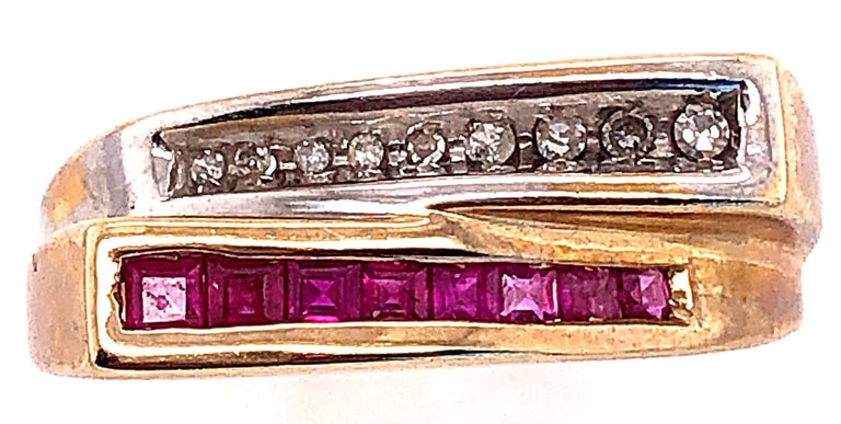 10 Karat Yellow and White Gold Ruby and Diamond Two-Tier Ring For Sale ...