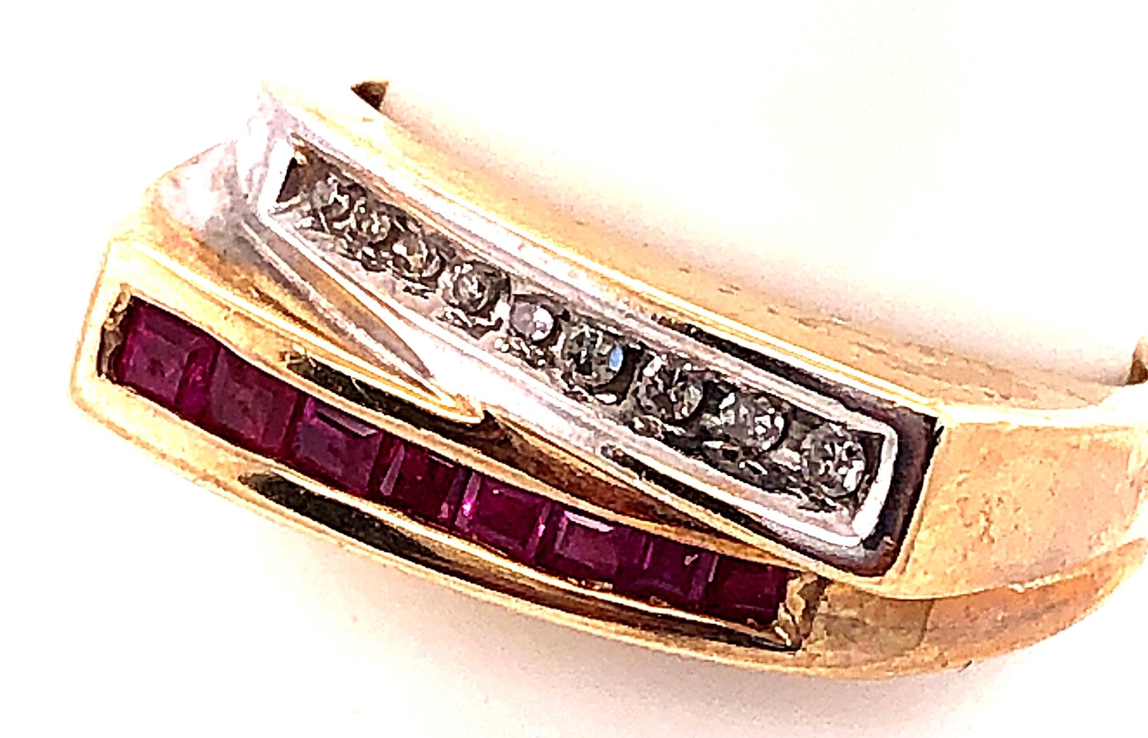 Women's or Men's 10 Karat Yellow and White Gold Ruby and Diamond Two-Tier Ring For Sale