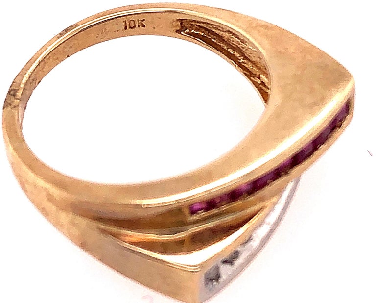 10 Karat Yellow and White Gold Ruby and Diamond Two-Tier Ring For Sale ...