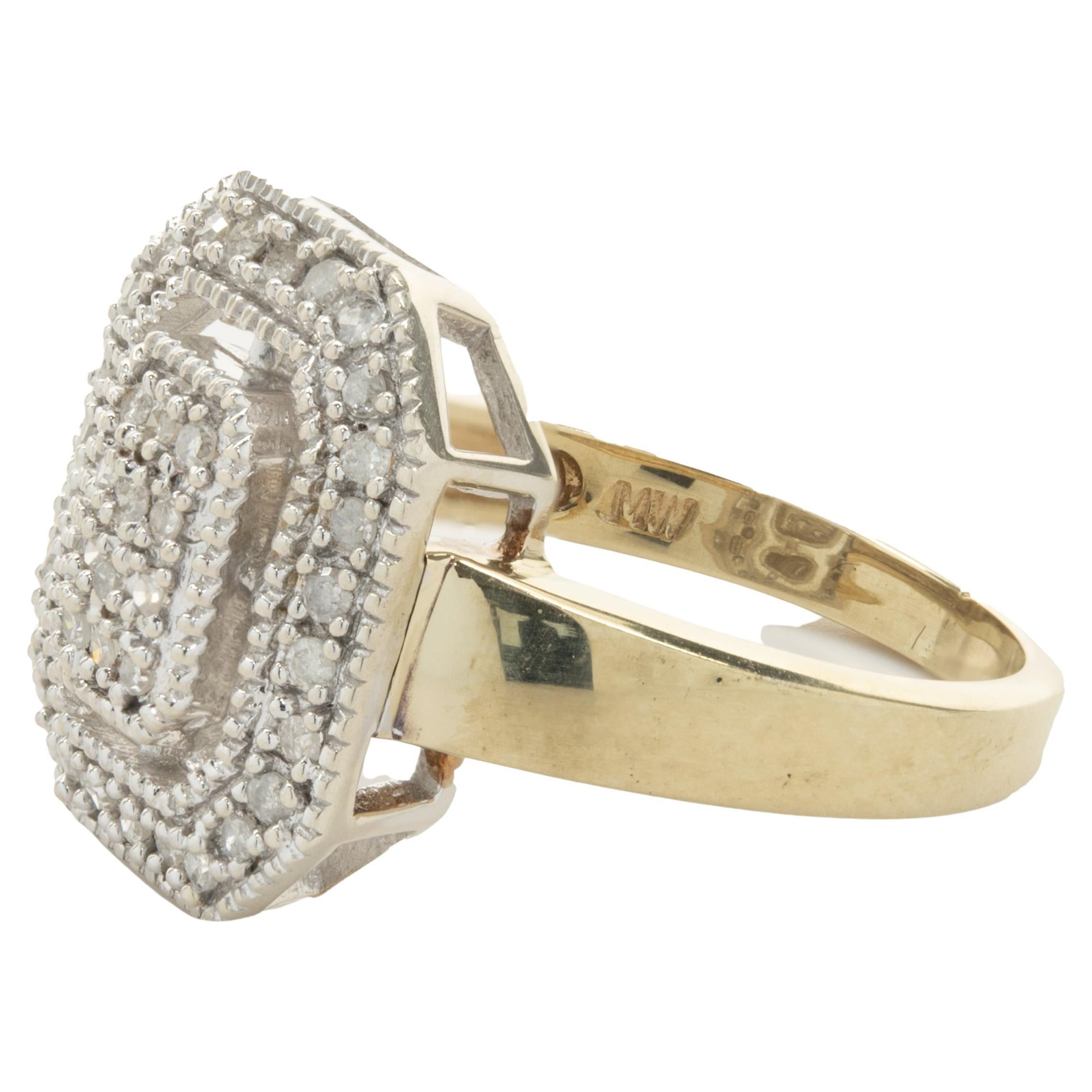 Designer: Custom
Material: 10k yellow & white gold
Diamonds: 36 round cut = 0.30cttw
Color: I
Clarity: I1
Size: 7.5 (complimentary sizing available)
Weight: 4.47 grams
