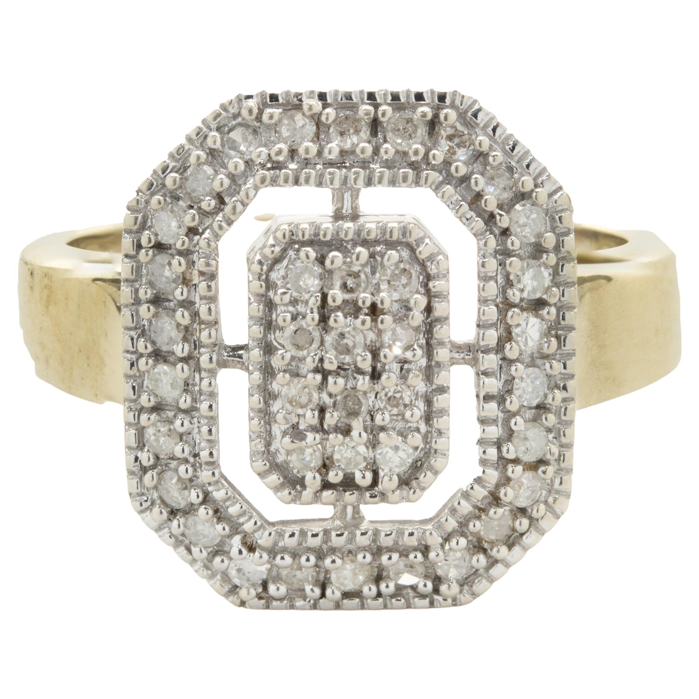 10 Karat Gelb- und Weißgold Vintage Diamant-Ring mit länglicher Mode