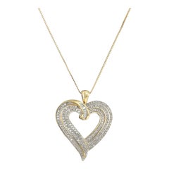 10 Karat Yellow Gold 1/2 Carat Baguette and Round Diamond Heart Pendant Necklace
