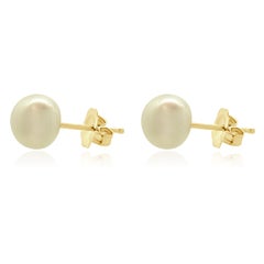10 Karat Yellow Gold 6MM Button Pearl Stud Earrings