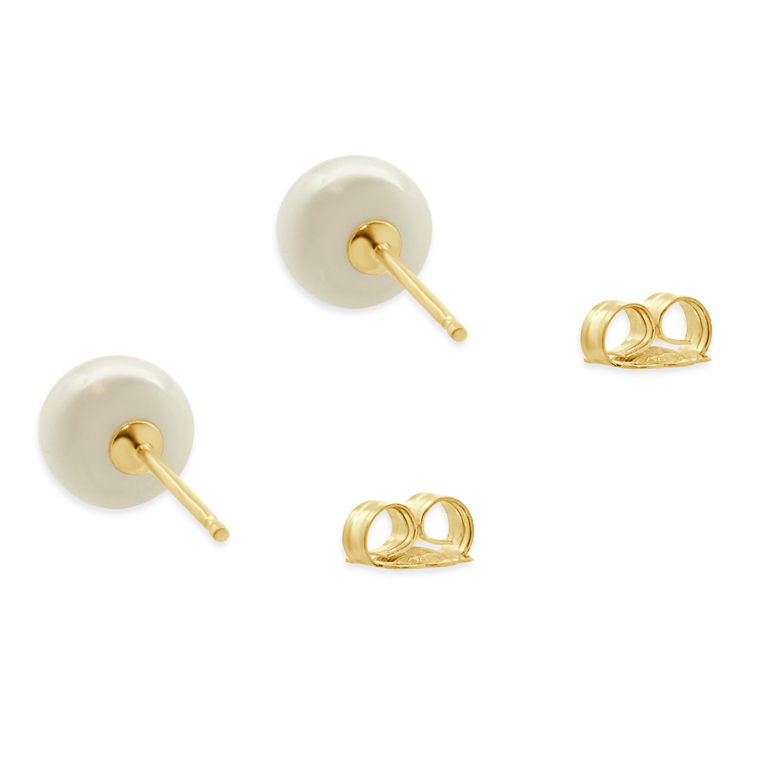 10 Karat Yellow Gold 6MM Button Pearl Stud Earrings In Excellent Condition In Scottsdale, AZ