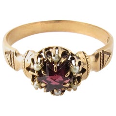10 Karat Yellow Gold Amethyst and Seed Pearl Ring